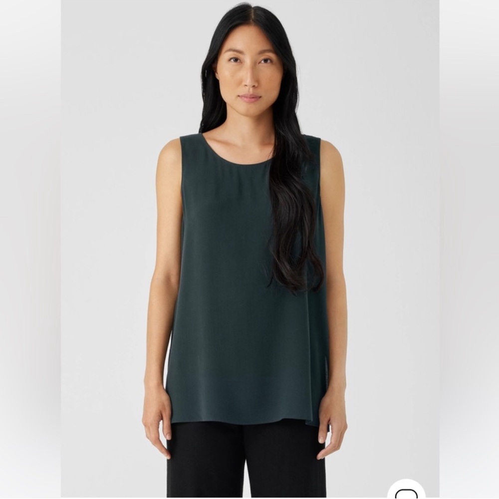 NWT Eileen Fisher Silk Georgette Crepe Ballet Neck Long Tank